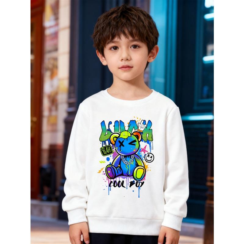 European sizes Kids Round-neck Pullover, Long-sleeved Top , with Letter Print, Suitable for Daily Casual Wear and Outdoor Activities 110 белый