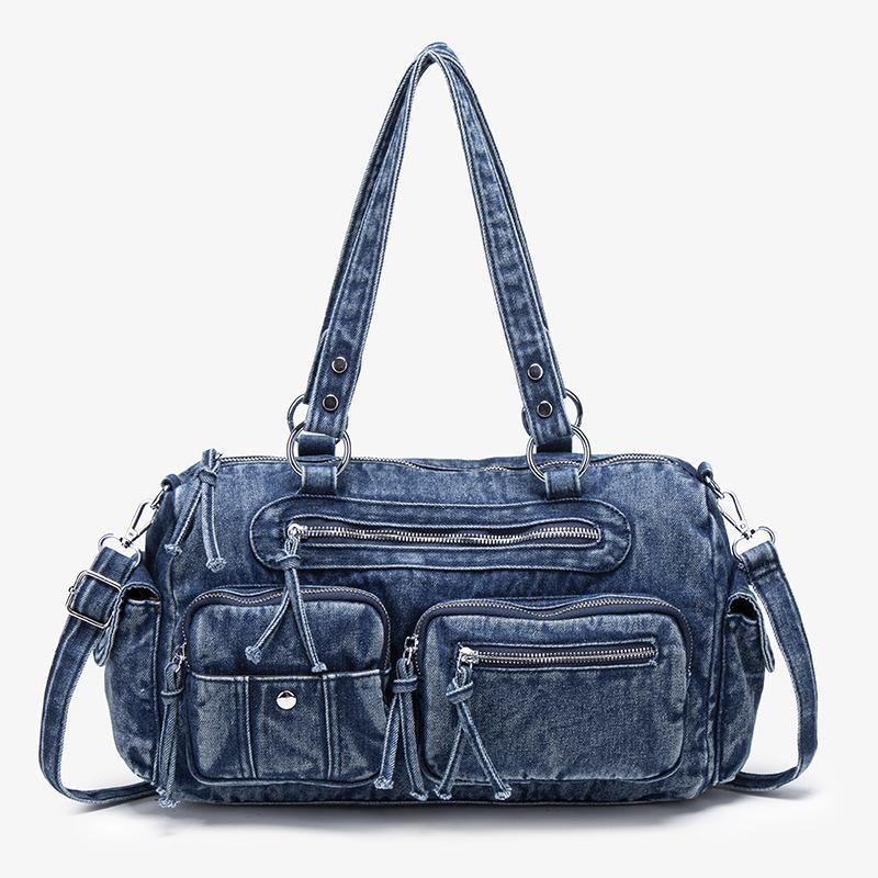 Commuter large-capacity messenger bag, high-end zipper handbag bag, fashionable one-shoulder washed women's tote bag.