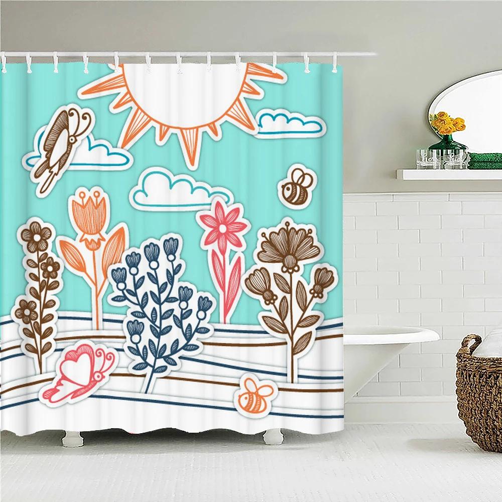 Winter Ski Station Cedar Plant Shower Curtains Bathroom Curtain Frabic Waterproof Polyester Bath Curtain with Hooks Decoration