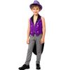 Kids Sequins Medieval Vest Victorian Tailcoat Lapel V Neck Front Zip Vest Solid Sequins Fedora Hat Circus Outfit
