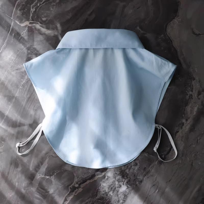 Light Blue Cotton Faux Collar Girls' Versatile Shirt Sweater - Decorative Collar for Casual Workwear