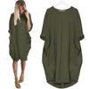 Women Casual Solid Color O Neck Long Sleeve Pockets Knee-length Baggy Dress