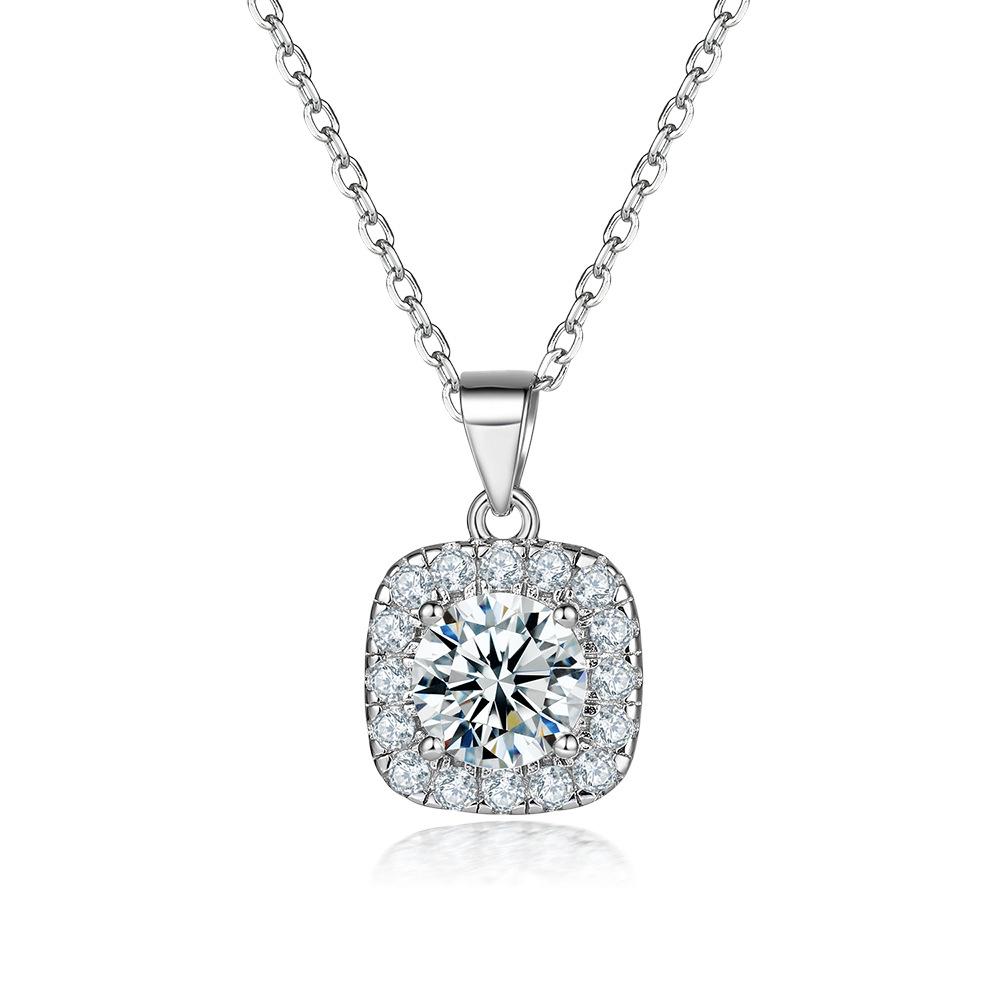 Square square pendant s925 sterling silver zircon necklace high sense European and American fashion women s necklace 925 silver платиновый