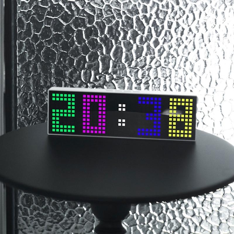LED Digital Alarm Clock with Voice Control and Colorful Display 2 Alarms 12/24H Date Electronic Table Wall Clock Decors