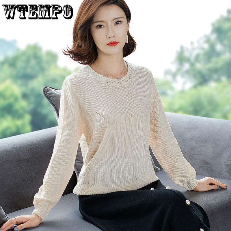 Stitching Lace Base Knitted Sweater Women Flowers Hollow Loose Round Neck Solid Color Casual Jumpers Female 2024 Spring