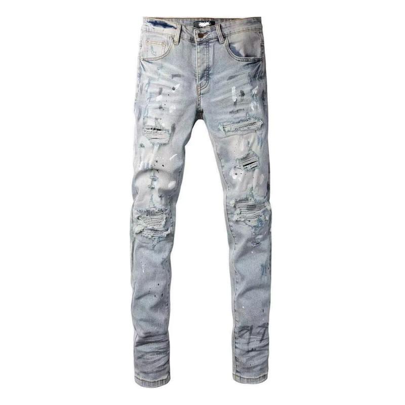 Blugi Negri Subțiri pentru Bărbați din Denim Elasticizați Spălați cu Apă Detalii Uzate Manșetă Mică Stil Casual Adolescenți Adulți