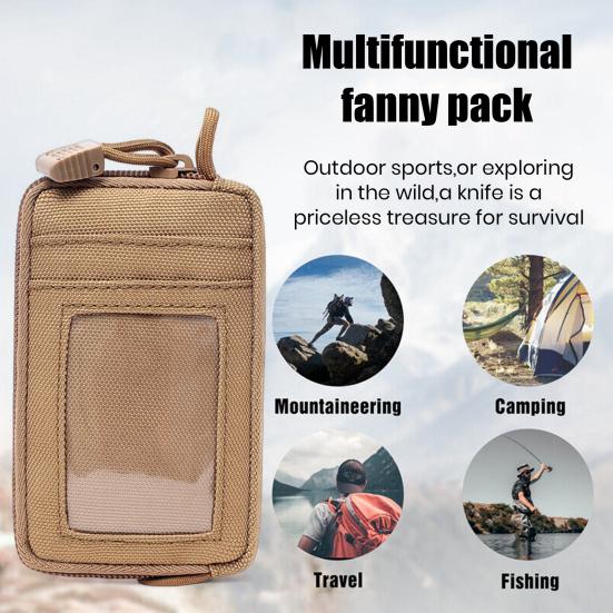Portable Waist Bag with Clear Card Holder Waterproof Multifunction Hanging EDC Tools Coin Keys Storage Pouch Outdoor Camping Hiking Accessories