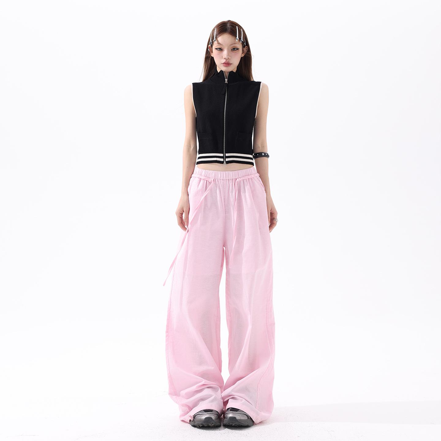 Women s 2026 Spring Loose Wide-Leg Drawstring Pants: Comfortable, Slimming, Casual Fit Small