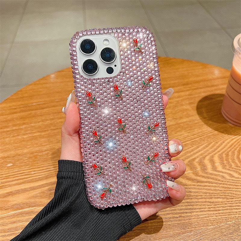 

Mini Rose Rhinestone Mobile Phone Case For Apple 17Air Luxury Women S Iphone16 Fashion Personality 15 iPhone 7/8/SE 2020