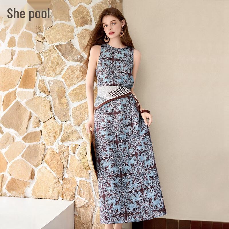 Women s Lyocell Linen Print Sleeveless Maxi Dress L