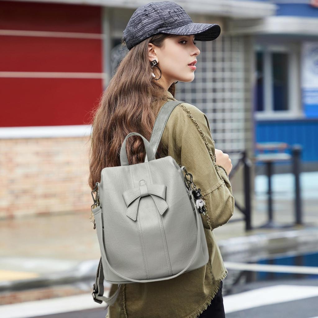 NICOLE DORIS Ribbon Mini Backpack with Waterproof Leather and Soft Synthetic Daypack for International Includes a Cute Bear Perfect for or As a