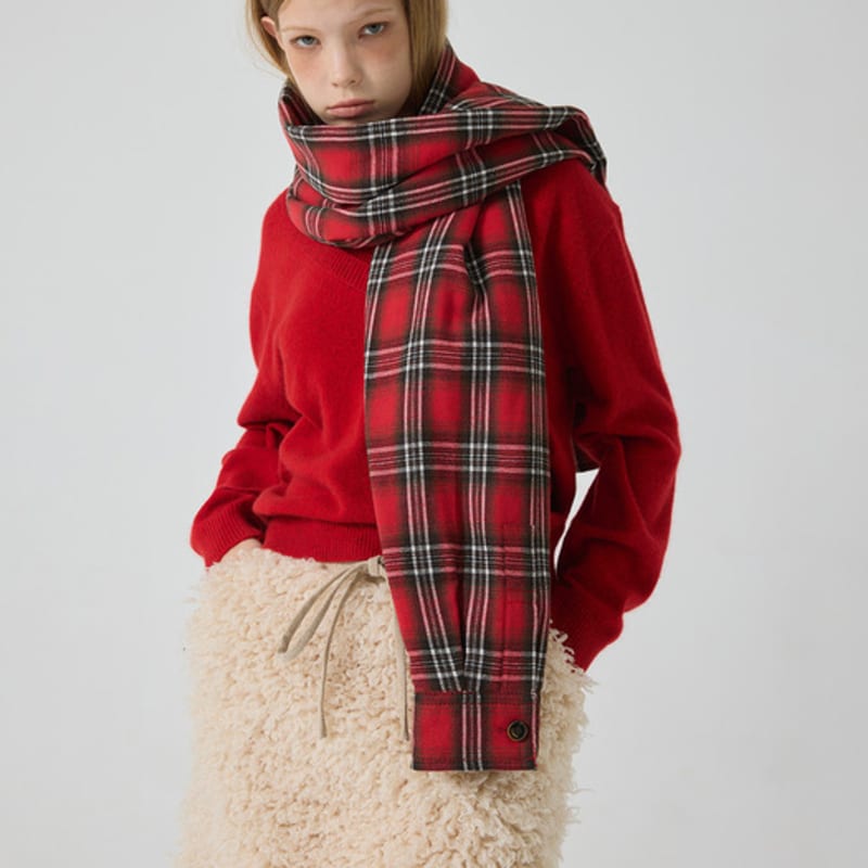 YUTHENTIC Check Sleeve Muffler Red Check AX5XF85068