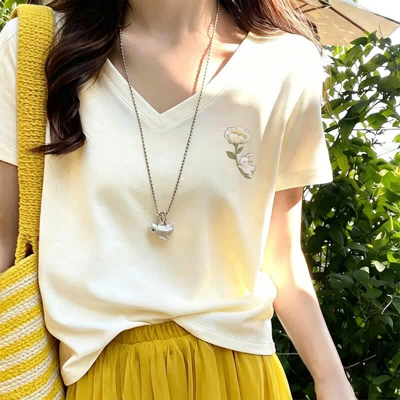 XueZhongFei Women's V-Neck Antibacterial Cooling T-Shirt