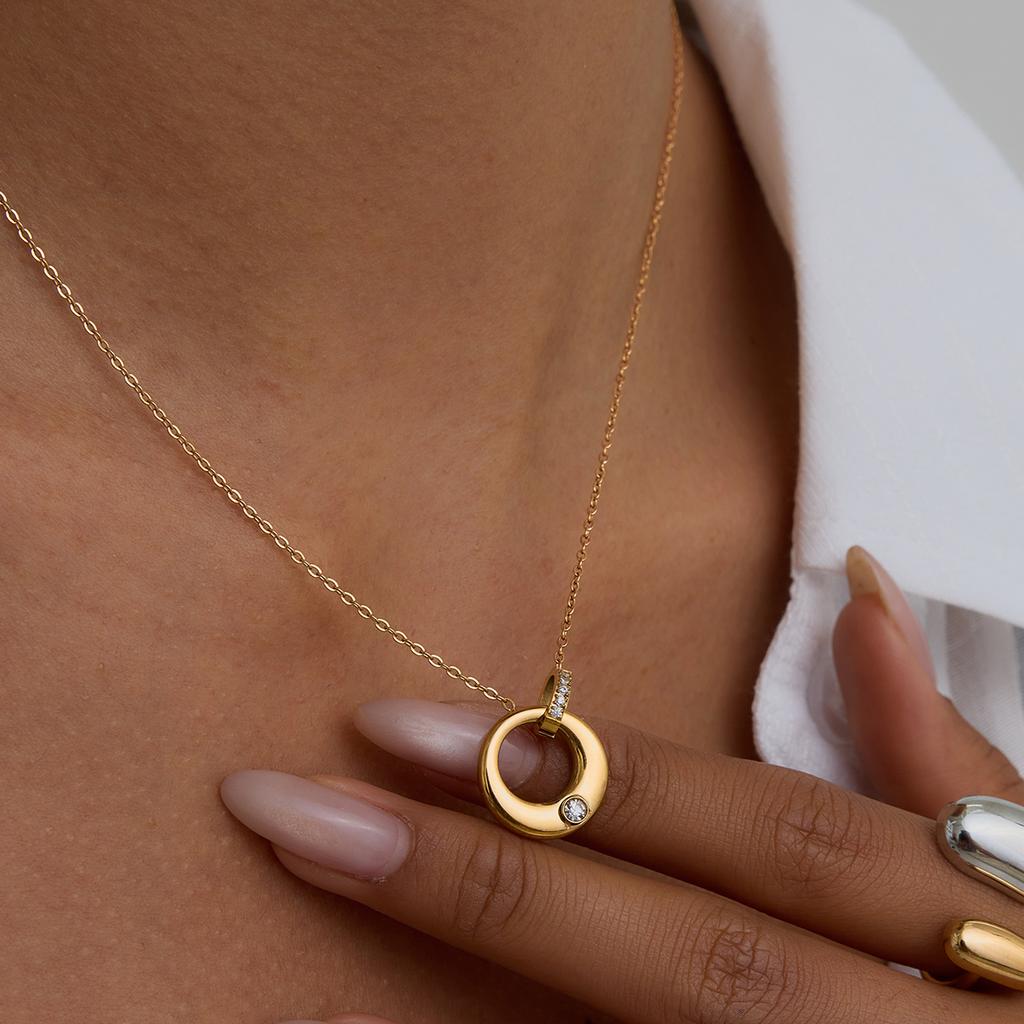 Yori Simple Versatile Stainless Steel Necklace With Interlocking Circles for Women Holiday Fashion Accessories Jewelry Waterproo