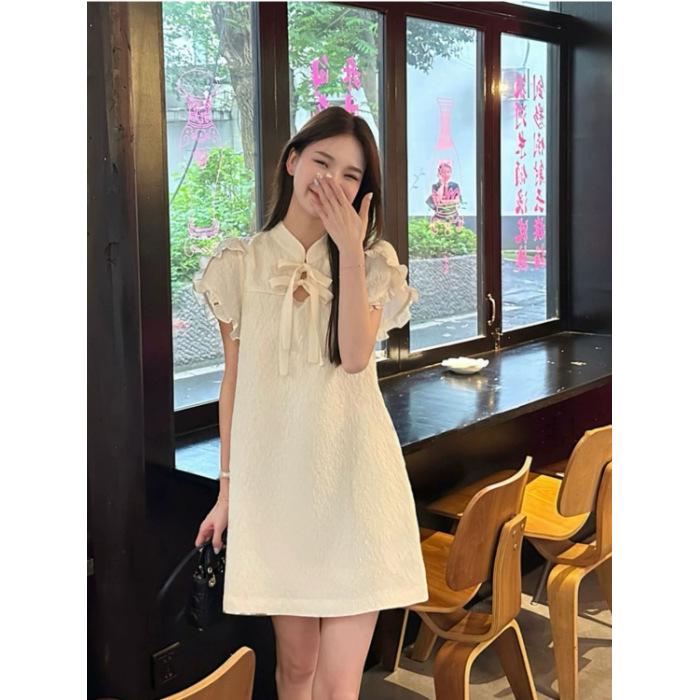 2026 Summer Bowknot Stand Collar Qipao: New Chinese Style Princess Dress