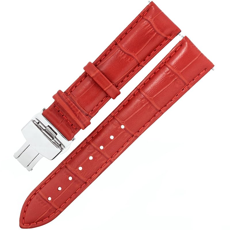 

[TONCHARME] Watch strap croco embossed replacement item EASY CLICK genuine leather push button type double door watch band 12-24mm(19mm, dark red)