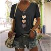 V-neck Short Sleeved T-Shirts Simple Heart Printed Shirt for Women In Summer Loose Slimming Versatile Top