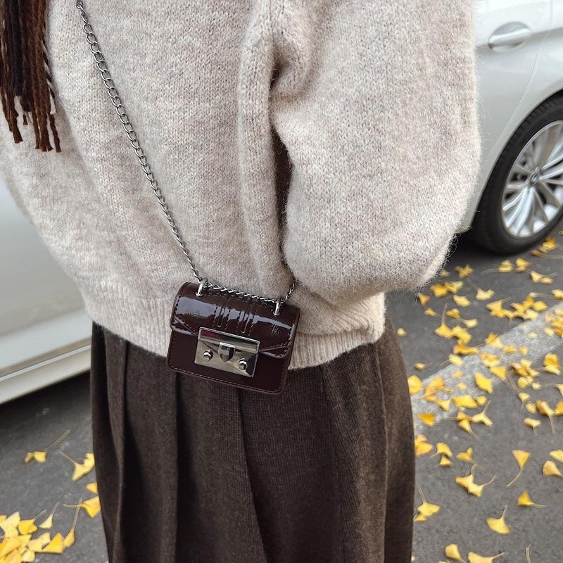 New European and American Lychee Pattern Mini Lock Small Square Bag Parent-child Chain Messenger Bag Super Small Change Bag Tide