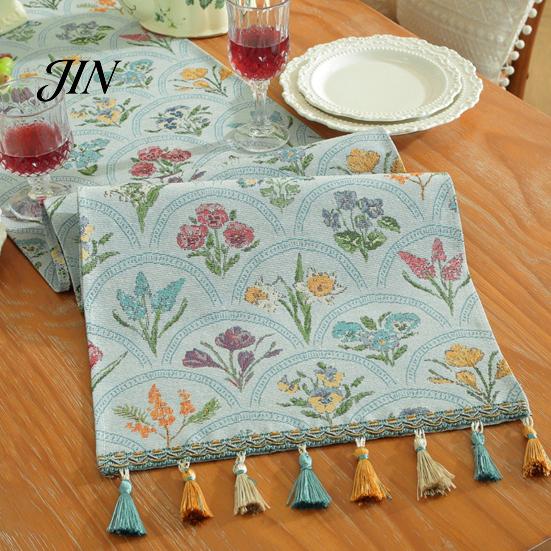 Classic Style Table Runner Jacquard Floral Runner, Vintage with Tassel Edges, Heat Resistant Farmhouse for Wedding Baby Shower Dining Decor