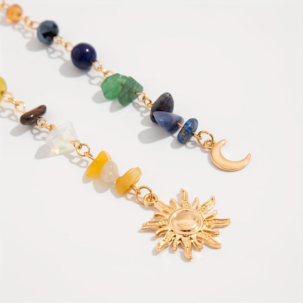 Un Ensemble de Deux Extensions de Cheveux Bohémiennes à Perles de Pierres Multicolores, Ornées de Cristaux Synthétiques, Parfait pour les Tenues de Fête des Femmes