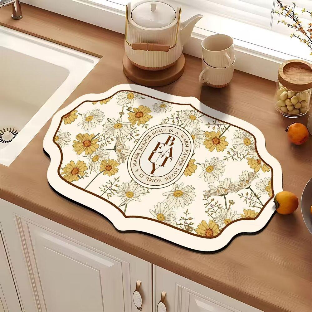 American Vintage Flower Diatoms Mud Drain Mat Kitchen Absorbent Quick Drying Table Mat Household Bowl Plate Drying Mat