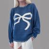 Women's bow-tied jacquard sweater autumn and winter lazy wind loose warm and comfortable jumper knitted sweater