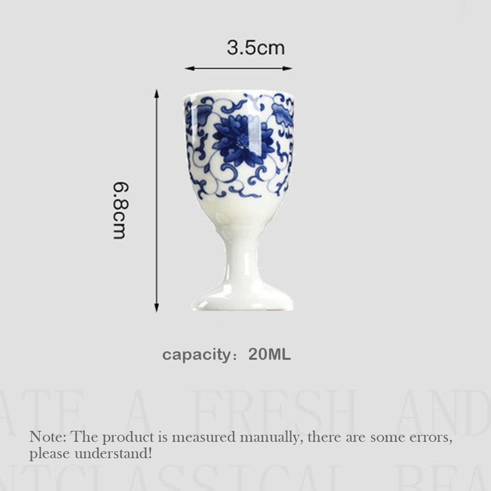 2PCS/Lot Chinese  Mini Goblet 20ML Ceramic Wine Glass Home Retro Liquor Glass Chinese Blue And White Porcelain Wine Cup