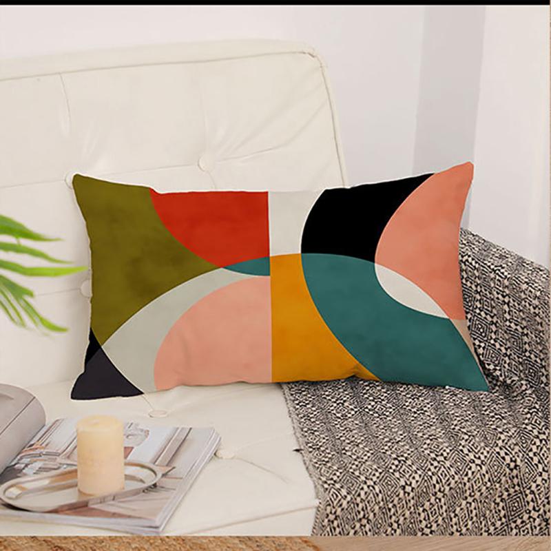 Flannel Rectangle Bedside Throw  Pillow  Case, Creative Bright Color Geometric Abstraction Pattern,