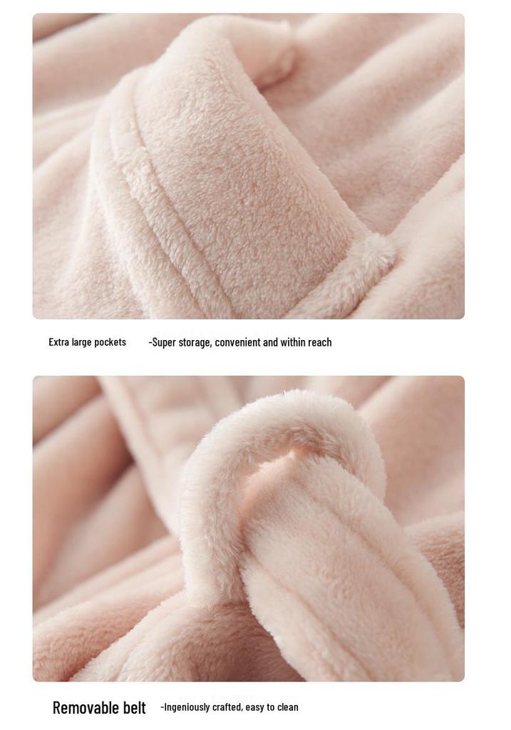 Matching Couple Hooded Flannel Bathrobes - Thick, Long Coral Fleece for Autumn/Winter