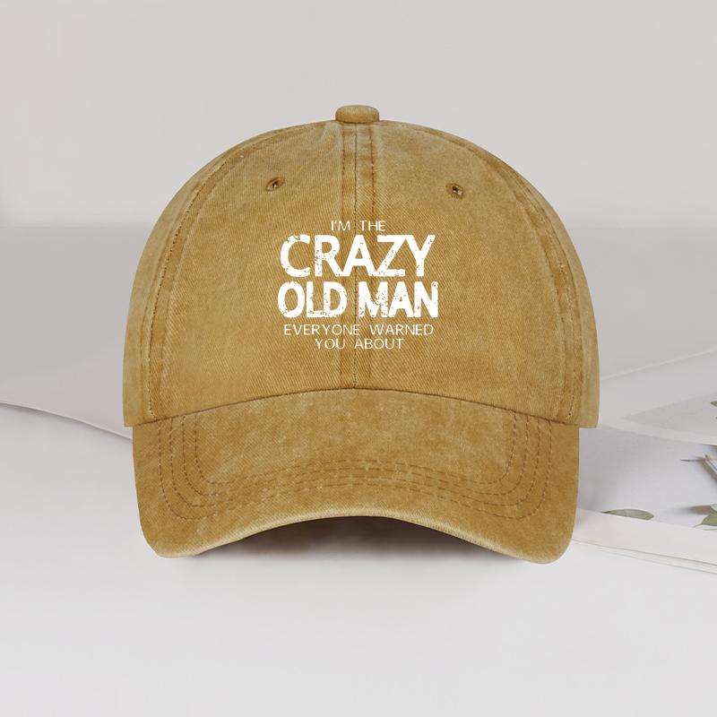 Funny "Crazy Old Man" Print Washed Baseball Cap Adjustable Unisex Grandpa Casual Sun Hat