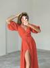Spring and summer new lace-up cotton bubble sleeves French elegance v-neck design strap casual dress women's clothing