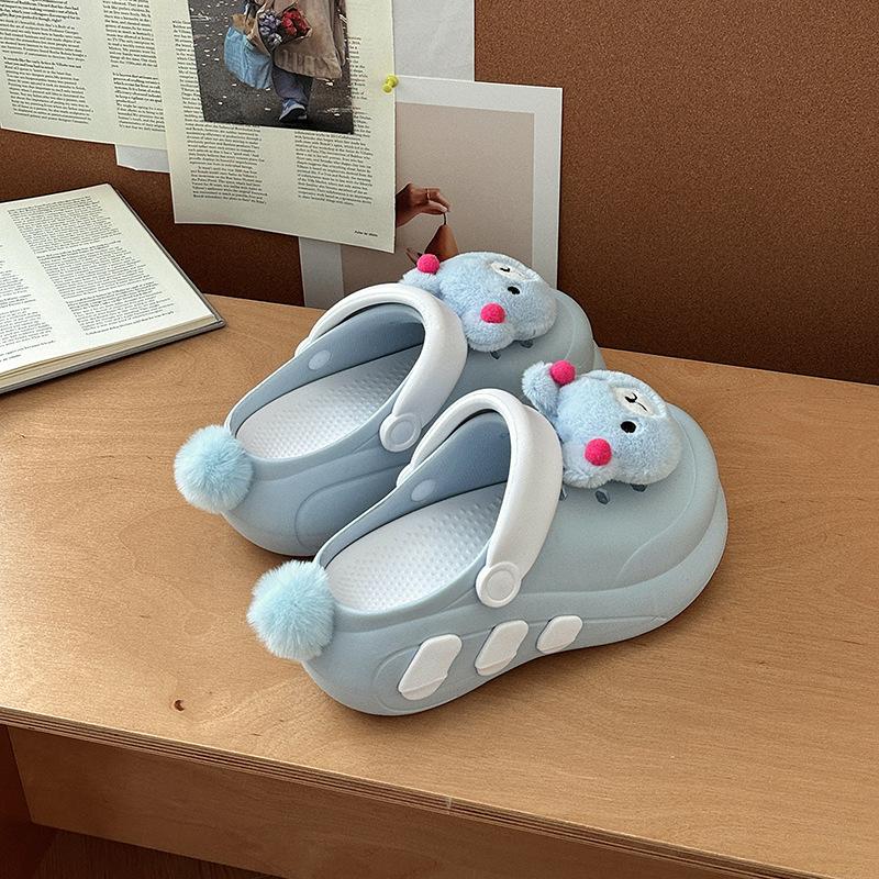 Cartoon Cute Thick-soled Girls Baotou Half Slippers New Summer Wear Beach Non-slip Heightening Casual Hole Shoes