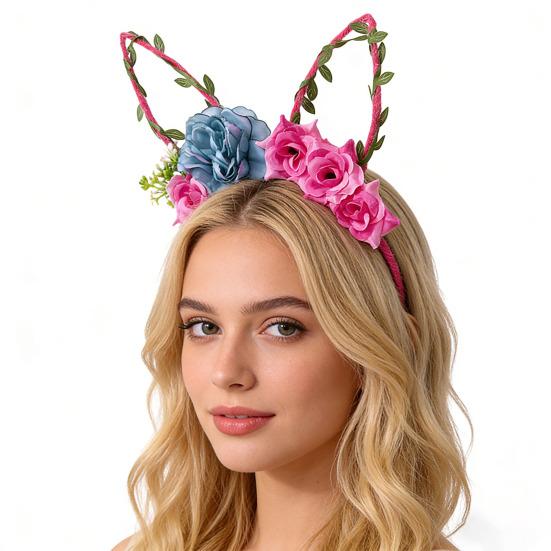 Hair Hoop Flower Decor Bunny Ears Design Headband Cosplay Birthday Photography Props Easter Party Headgear