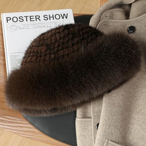 Mink Hair Hat Warm Korean Version Trendy Fashion Autumn and Winter Mink Braided with Fox Fur Fur Hat Women