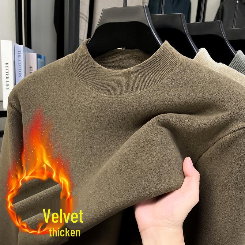 Men s Plus Velvet Thickened Woodpecker Hoodie - 2025 Winter Half-High Collar Coral Fleece Warm Sweater 4XL