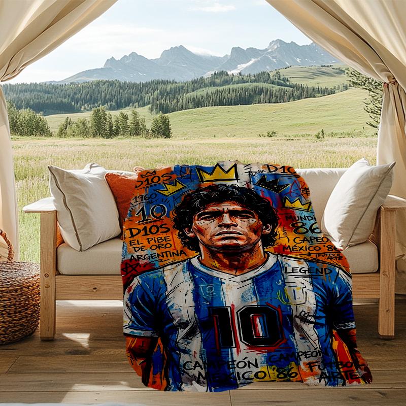 Diego Maradona Print Flannel Blanket, Soft Warm Lightweight Throw Blanket for living Room,Sofa Bed Camping office