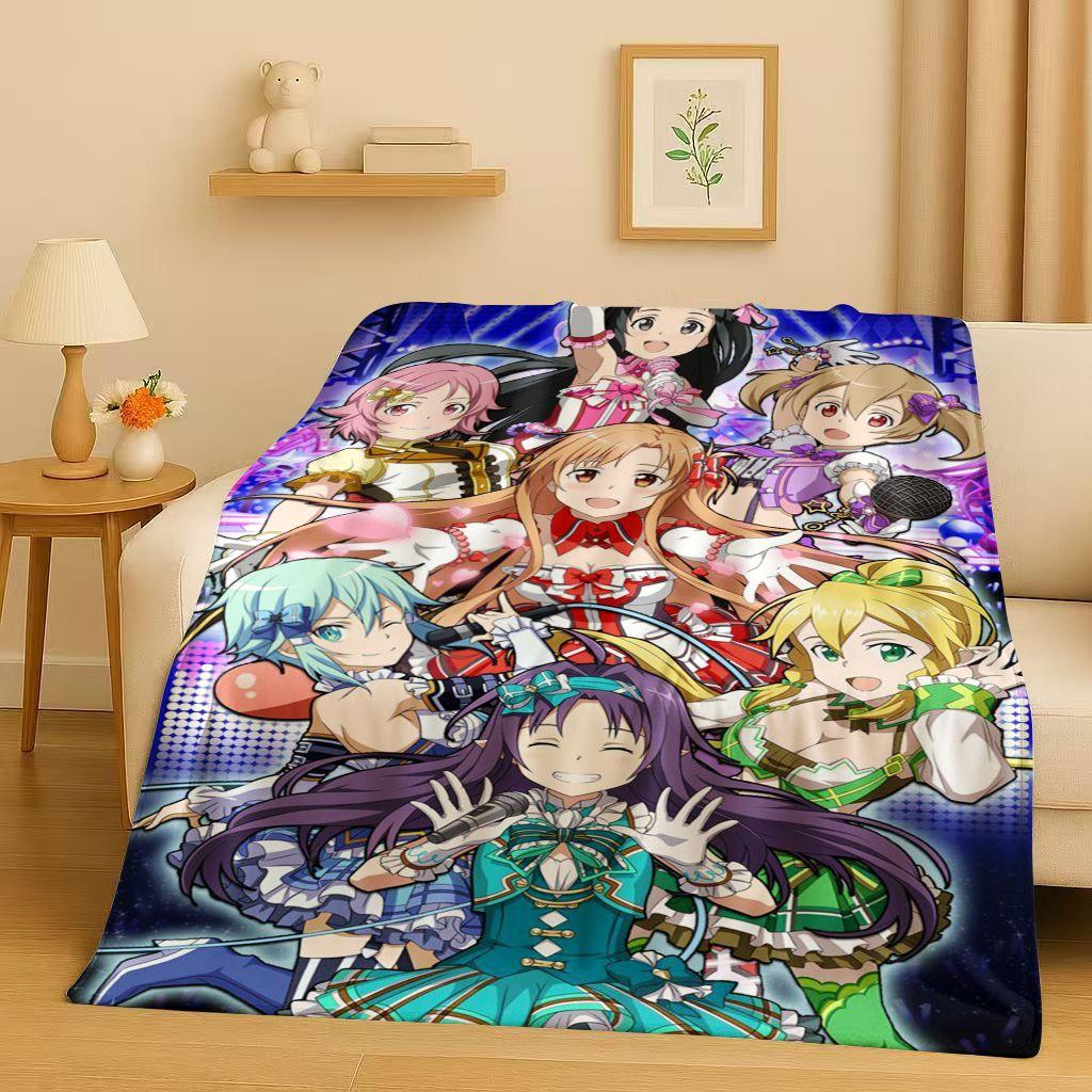 New Sword Art Online SAO Cartoon Kirito Yuuki Asuna Flannel Blanket,Ultra Soft Warm Plush Throw for Home Bedroom Bed Sofa Kids