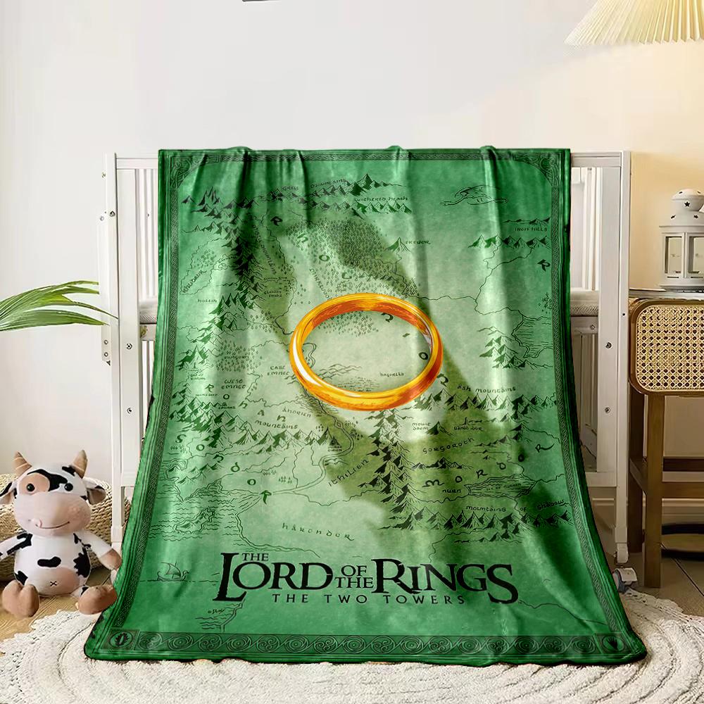 The Lord of the Rings Map with Golden Ring Flannel Blanket for Bedroom, Living Room, Sofa, and Nap Sofas.