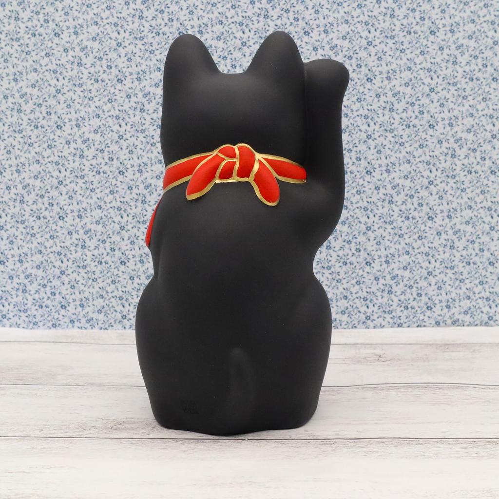 Yakushigama Lucky Charm Lucky Charm Maneki-neko (Large, Black) - (Includes Sticker)
