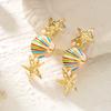 Summer Beach Starfish Shell Pearl Drop Earring for Women Boho Colorful Enamel Ocean Dangle Earring Vacation Jewelry  Accessories