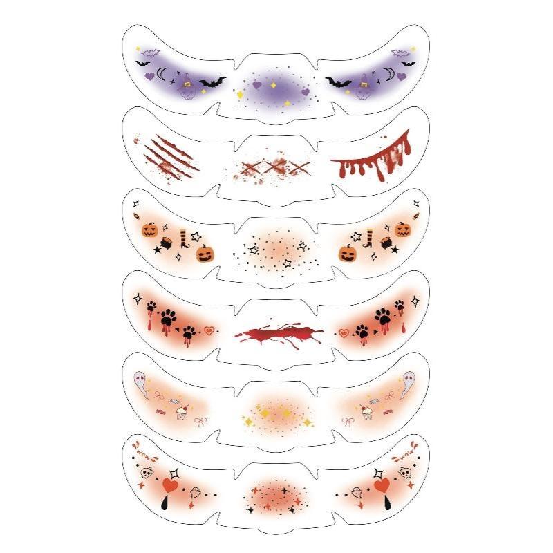 6Pcs/Set Face-Applied Makeup Tattoo Stickers With Various Patterns Atmosphere Sensation Stickers For Holiday Decoration