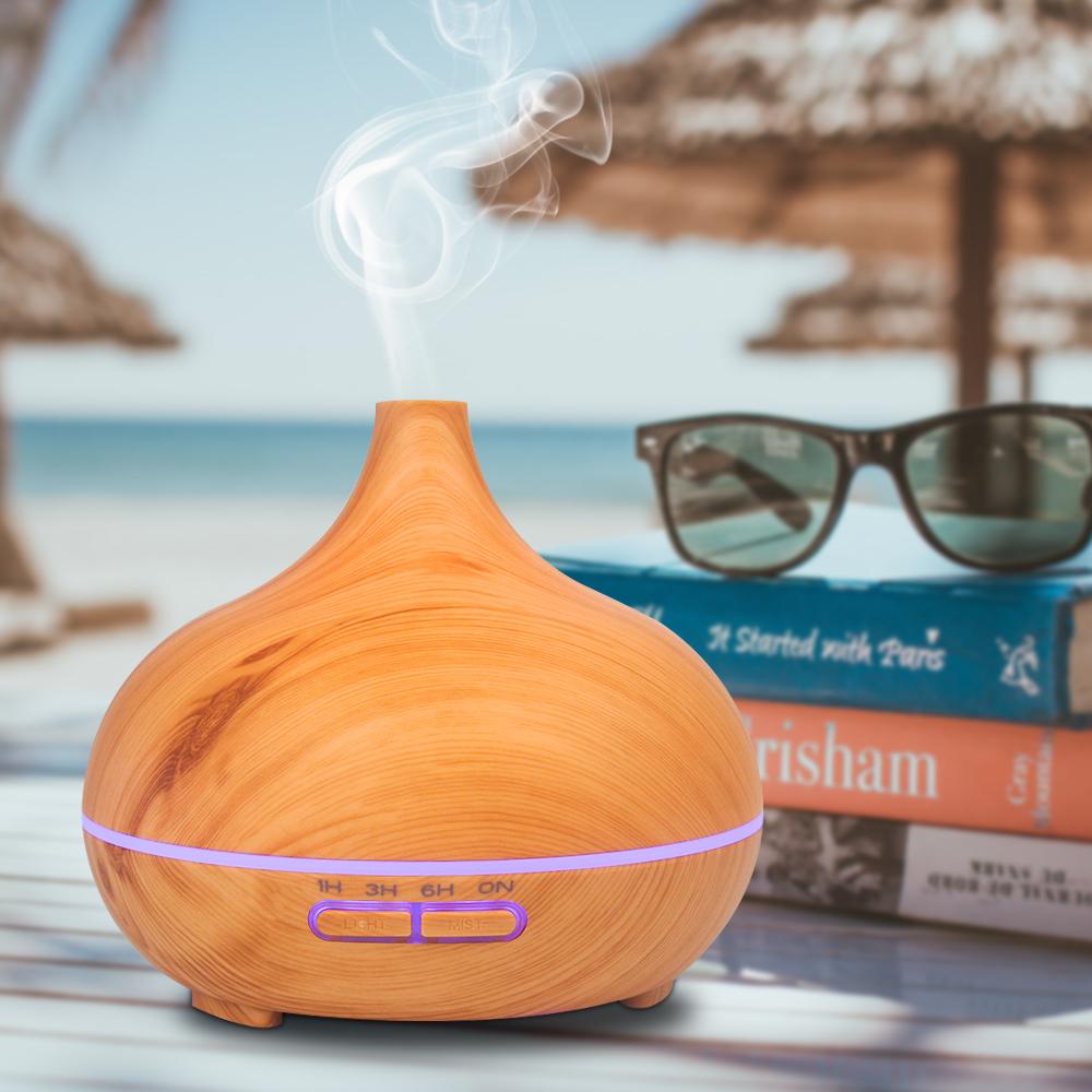 

7-Color LED Light Essential Oil Mist Diffuser 300ml Wood Grain Aromatherapy Air Humidifier Brown EU Plug