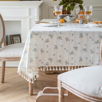 Tovaglia di Cotone Bianco Lilla Nappine Stile Coreano, Decorazione Tavolino da Tè, Copritavolo Rettangolare per Cucina Matrimonio Sala da Pranzo