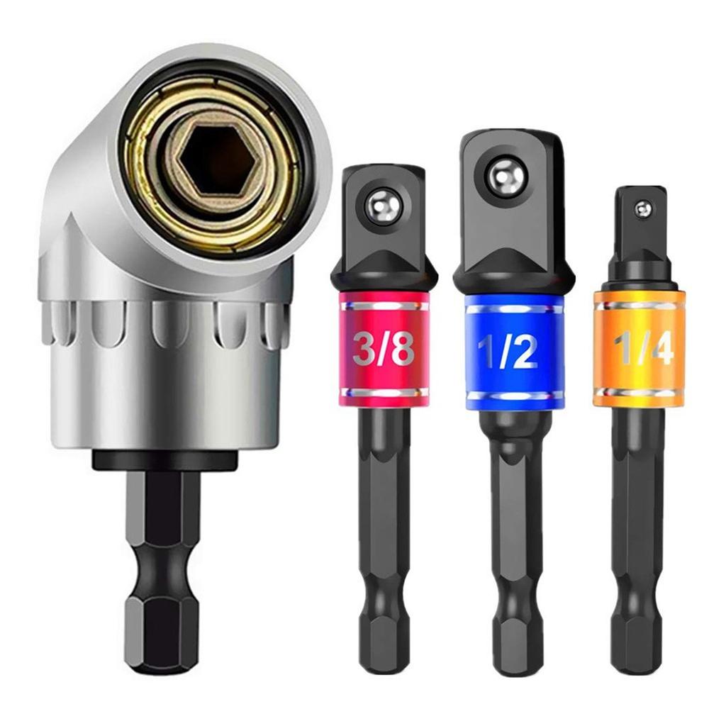 Drill Nut Bit Set With 105° Right Angle Extension Screwdriver Drill Attachment