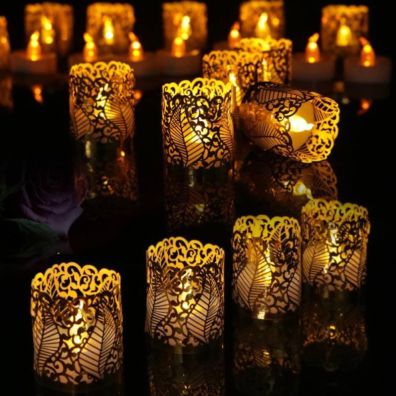 Elegant Set Of 12 Led Electronic Candles With Pvc Hollow Pattern For Weddings And Parties