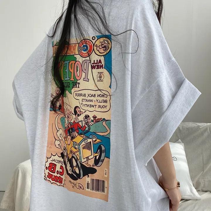 Print Loose Oversize T Shirts Summer Short Sleeve Solid Letter Thin Casual Fashion High Street Women