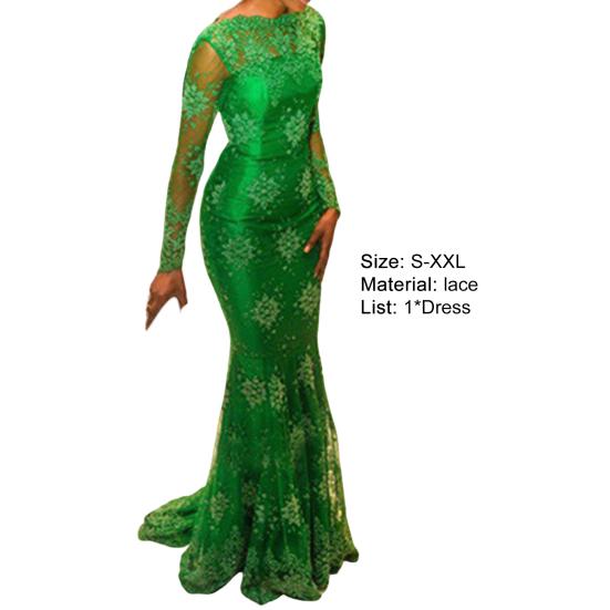 Långärmad Båthals Höftomslag Fisksvansfåll Brudtärneklänning Elegant Virkad Spetslappverk Genomskinlig Maxiklänning Damkläder