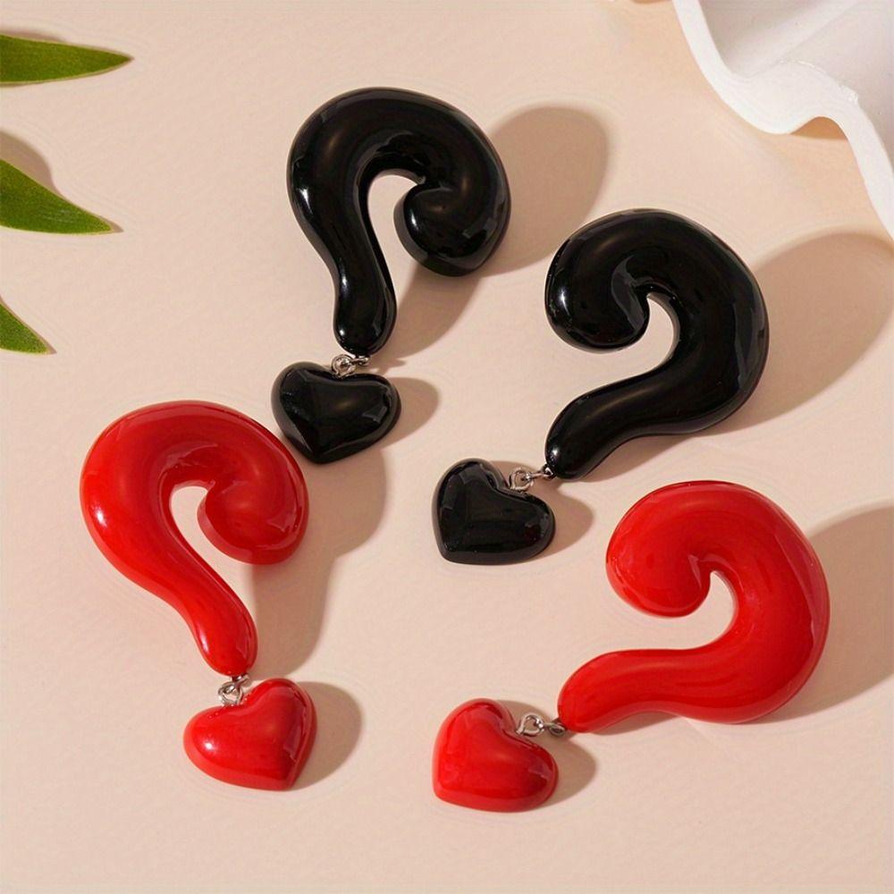 Large Question Mark Exaggerated Drop Earrings Heart-Shaped Ear Stud  Holiday