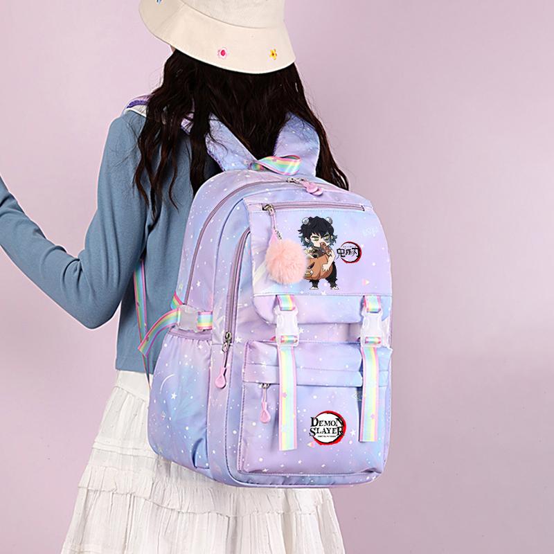 Anime Demon Slayer Backpack Computer Bagpack Sweet Soft Backpack Printed Girl Lightweight Schoolbag for Women Travel Leisure Bag Rucksack Mochila