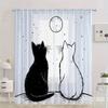 2 Pieces Hd Digital Black And White Kitten Printed Window Screen Home Decor Style Decoration Living Room Window Curtain
